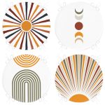 - RealHomes Yuvarlak Fermuarlı Sandalye Minderi - Realhomes  4'lü Güneşin Doğuşu Özel Tasarımlı Dijital Baskılı Modern Yuvarlak Fermuarlı Sandalye Minderi Seti Realhomes