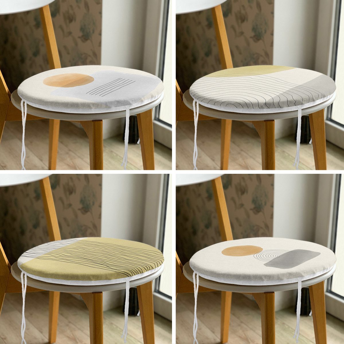 4'lü Soft Renkli Özel Tasarım Modern Yuvarlak Fermuarlı Sandalye Minderi Seti Realhomes