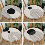 - RealHomes Yuvarlak Fermuarlı Sandalye Minderi - Realhomes  4'lü Krem Zemin Çizgli Motifli Yuvarlak Fermuarlı Sandalye Minderi Seti Realhomes