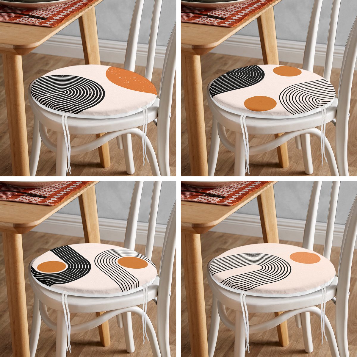 4'lü Minimalist Tasarımlı Modern Yuvarlak Fermuarlı Sandalye Minderi Seti Realhomes