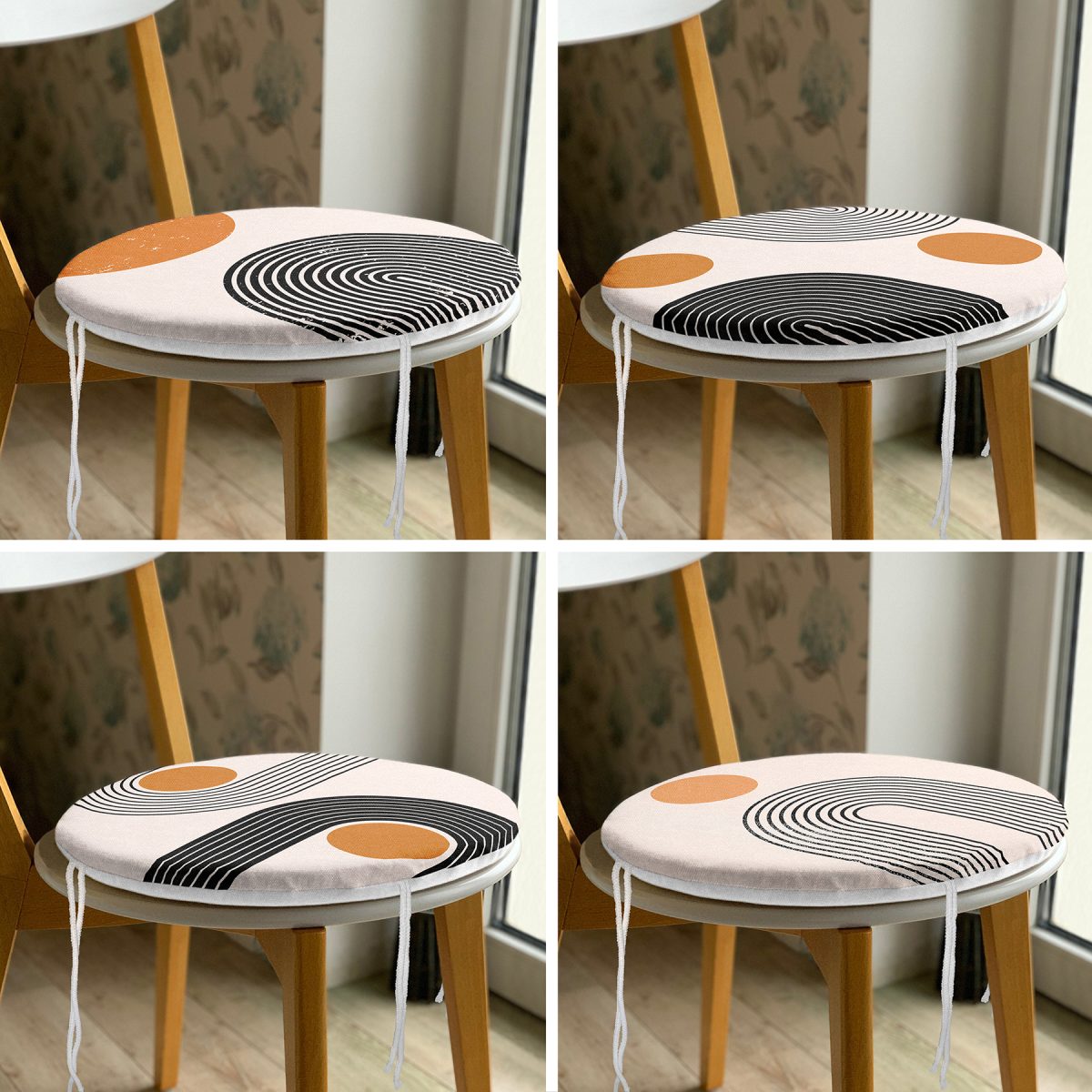 4'lü Minimalist Tasarımlı Modern Yuvarlak Fermuarlı Sandalye Minderi Seti Realhomes