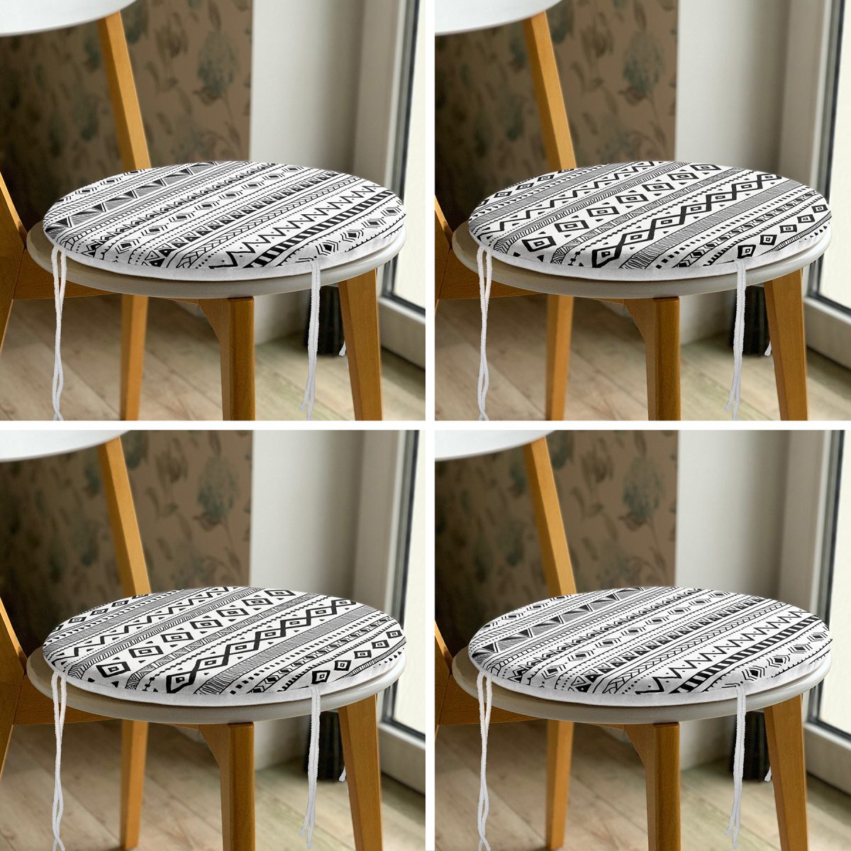 4'lü Özel Tasarım İskandinav Tasarımlı Dijital Baskılı Modern Yuvarlak Fermuarlı Sandalye Minderi Seti Realhomes