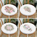 - RealHomes Yuvarlak Fermuarlı Sandalye Minderi - Realhomes  4'lü Çiçek Demetleri Özel Tasarım Dijital Baskılı Modern Yuvarlak Fermuarlı Sandalye Minderi Seti Realhomes