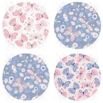 4'lü Renkli Zemin Kelebek Desenli Dijital Baskılı Modern Yuvarlak Fermuarlı Sandalye Minderi Seti Realhomes