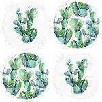 4'lü Beyaz Zemin Kaktüs Tasarımlı Dijital Baskılı Modern Yuvarlak Fermuarlı Sandalye Minderi Seti Realhomes