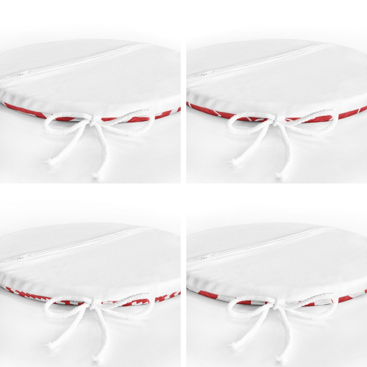 4'lü Kırmızı Geometrik Çizimler Özel Tasarım Dijital Baskılı Modern Yuvarlak Fermuarlı Sandalye Minderi Seti Realhomes