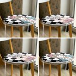 4'lü Damalı Zeminde Pop-Art Kız Tasarımlı Yuvarlak Fermuarlı Sandalye Minderi Seti Realhomes