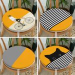 - RealHomes Yuvarlak Fermuarlı Sandalye Minderi - Realhomes  4'lü Sarı Bisikletli Adam Kedi Tasarımlı Yuvarlak Fermuarlı Sandalye Minderi Seti Realhomes