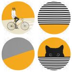 - RealHomes Yuvarlak Fermuarlı Sandalye Minderi - Realhomes  4'lü Sarı Bisikletli Adam Kedi Tasarımlı Yuvarlak Fermuarlı Sandalye Minderi Seti Realhomes