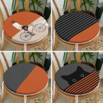 - RealHomes Yuvarlak Fermuarlı Sandalye Minderi - Realhomes  4'lü Kiremit Renkli Bisikletli Adam Kedi Motifli Yuvarlak Fermuarlı Sandalye Minderi Seti Realhomes