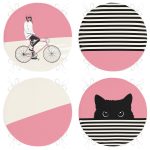 4'lü Pembe Bisikletli Adam Kedi Temalı Yuvarlak Fermuarlı Sandalye Minderi Seti Realhomes