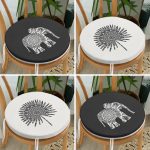 4'lü Etnik Fil Motifli Tüy Tasarımlı Yuvarlak Fermuarlı Sandalye Minderi Seti Realhomes