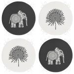 4'lü Etnik Fil Motifli Tüy Tasarımlı Yuvarlak Fermuarlı Sandalye Minderi Seti Realhomes