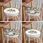 4'lü Tropik Yaprak Özel Tasarımlı Dijital Baskılı Modern Yuvarlak Fermuarlı Sandalye Minderi Seti Realhomes