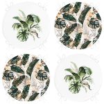 4'lü Tropik Yaprak Özel Tasarımlı Dijital Baskılı Modern Yuvarlak Fermuarlı Sandalye Minderi Seti Realhomes