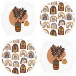 - RealHomes Yuvarlak Fermuarlı Sandalye Minderi - Realhomes 4'lü Bohem Motif Saksı Tasarımlı Yuvarlak Fermuarlı Sandalye Minderi Seti Realhomes