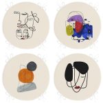 4'lü Renkli One Line Çizimli Dijital Baskılı Yuvarlak Fermuarlı Sandalye Minderi Seti Realhomes