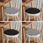 - RealHomes Yuvarlak Fermuarlı Sandalye Minderi - Realhomes  4'lü Siyah Beyaz Çizgili Düz Renk Yuvarlak Fermuarlı Sandalye Minderi Seti Realhomes