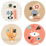 4'lü Bohem Motifli Onedraw Temalı Yuvarlak Fermuarlı Sandalye Minderi Seti Realhomes