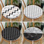 4'lü Mermer Tasarımlı Geometrik Motifli Yuvarlak Fermuarlı Sandalye Minderi Seti Realhomes