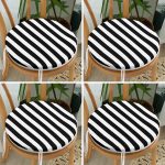 4'lü Siyah Beyaz Çizgili Dijital Baskılı Yuvarlak Fermuarlı Sandalye Minderi Seti Realhomes
