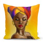 - kafrika-kadin-Gorsel - Realhomes Afrika Kadın Motifli Dekoratif Yastık Kırlent Kılıfı Realhomes