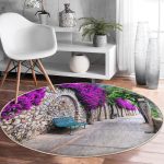 - RealHomes Dijital Baskılı Kaymaz Tabanlı Comfort Yuvarlak Halı - Realhomes  Mor Sarmaşık Desenli Dijital Baskılı Pembe Salon ve Oturma Odası Yıkanabilir Kaymaz Tabanlı Yuvarlak Halı Realhomes