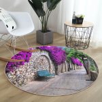 - RealHomes Dijital Baskılı Kaymaz Tabanlı Comfort Yuvarlak Halı - Realhomes  Mor Sarmaşık Desenli Dijital Baskılı Pembe Salon ve Oturma Odası Yıkanabilir Kaymaz Tabanlı Yuvarlak Halı Realhomes