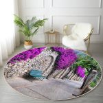 - RealHomes Dijital Baskılı Kaymaz Tabanlı Comfort Yuvarlak Halı - Realhomes  Mor Sarmaşık Desenli Dijital Baskılı Pembe Salon ve Oturma Odası Yıkanabilir Kaymaz Tabanlı Yuvarlak Halı Realhomes