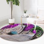 - RealHomes Dijital Baskılı Kaymaz Tabanlı Comfort Yuvarlak Halı - Realhomes  Mor Sarmaşık Desenli Dijital Baskılı Pembe Salon ve Oturma Odası Yıkanabilir Kaymaz Tabanlı Yuvarlak Halı Realhomes