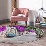 - RealHomes Dijital Baskılı Kaymaz Tabanlı Comfort Yuvarlak Halı - Realhomes  Mor Sarmaşık Desenli Dijital Baskılı Pembe Salon ve Oturma Odası Yıkanabilir Kaymaz Tabanlı Yuvarlak Halı Realhomes