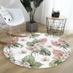 - RealHomes Dijital Baskılı Kaymaz Tabanlı Comfort Yuvarlak Halı - Realhomes  Tropik Yaprak Motifli Dijital Baskılı Modern Yeşil Salon ve Oturma Odası Yıkanabilir Kaymaz Tabanlı Yuvarlak Halı Realhomes