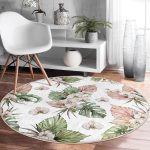 - RealHomes Dijital Baskılı Kaymaz Tabanlı Comfort Yuvarlak Halı - Realhomes  Tropik Yaprak Motifli Dijital Baskılı Modern Yeşil Salon ve Oturma Odası Yıkanabilir Kaymaz Tabanlı Yuvarlak Halı Realhomes