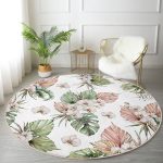 - RealHomes Dijital Baskılı Kaymaz Tabanlı Comfort Yuvarlak Halı - Realhomes  Tropik Yaprak Motifli Dijital Baskılı Modern Yeşil Salon ve Oturma Odası Yıkanabilir Kaymaz Tabanlı Yuvarlak Halı Realhomes