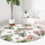 - RealHomes Dijital Baskılı Kaymaz Tabanlı Comfort Yuvarlak Halı - Realhomes  Tropik Yaprak Motifli Dijital Baskılı Modern Yeşil Salon ve Oturma Odası Yıkanabilir Kaymaz Tabanlı Yuvarlak Halı Realhomes