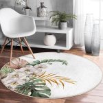 - RealHomes Dijital Baskılı Kaymaz Tabanlı Comfort Yuvarlak Halı - Realhomes  Tropik Yaprak Motifli Dijital Baskılı Yeşil Salon ve Oturma Odası Yıkanabilir Kaymaz Tabanlı Yuvarlak Halı Realhomes