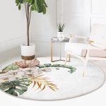 - RealHomes Dijital Baskılı Kaymaz Tabanlı Comfort Yuvarlak Halı - Realhomes  Tropik Yaprak Motifli Dijital Baskılı Yeşil Salon ve Oturma Odası Yıkanabilir Kaymaz Tabanlı Yuvarlak Halı Realhomes