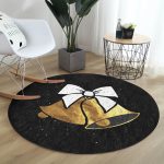 - RealHomes Dijital Baskılı Kaymaz Tabanlı Comfort Yuvarlak Halı - Realhomes  Siyah Zemin Sarı Çan Desenli Dijital Baskılı Modern Salon ve Oturma Odası Yıkanabilir Kaymaz Tabanlı Yuvarlak Halı Realhomes