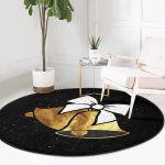 - RealHomes Dijital Baskılı Kaymaz Tabanlı Comfort Yuvarlak Halı - Realhomes  Siyah Zemin Sarı Çan Desenli Dijital Baskılı Modern Salon ve Oturma Odası Yıkanabilir Kaymaz Tabanlı Yuvarlak Halı Realhomes
