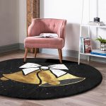 - RealHomes Dijital Baskılı Kaymaz Tabanlı Comfort Yuvarlak Halı - Realhomes  Siyah Zemin Sarı Çan Desenli Dijital Baskılı Modern Salon ve Oturma Odası Yıkanabilir Kaymaz Tabanlı Yuvarlak Halı Realhomes
