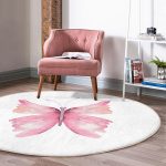- RealHomes Dijital Baskılı Kaymaz Tabanlı Comfort Yuvarlak Halı - Realhomes  Beyaz Zemin Pembe Kelebek Tasarımlı Dijital Baskılı Çocuk ve Genç Odası Yıkanabilir Kaymaz Tabanlı Yuvarlak Halı Realhomes