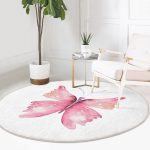 - RealHomes Dijital Baskılı Kaymaz Tabanlı Comfort Yuvarlak Halı - Realhomes  Beyaz Zemin Pembe Kelebek Tasarımlı Dijital Baskılı Çocuk ve Genç Odası Yıkanabilir Kaymaz Tabanlı Yuvarlak Halı Realhomes