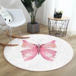 - RealHomes Dijital Baskılı Kaymaz Tabanlı Comfort Yuvarlak Halı - Realhomes  Beyaz Zemin Pembe Kelebek Tasarımlı Dijital Baskılı Çocuk ve Genç Odası Yıkanabilir Kaymaz Tabanlı Yuvarlak Halı Realhomes