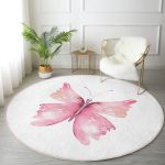 - RealHomes Dijital Baskılı Kaymaz Tabanlı Comfort Yuvarlak Halı - Realhomes  Beyaz Zemin Pembe Kelebek Tasarımlı Dijital Baskılı Çocuk ve Genç Odası Yıkanabilir Kaymaz Tabanlı Yuvarlak Halı Realhomes