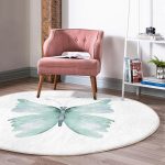 - RealHomes Dijital Baskılı Kaymaz Tabanlı Comfort Yuvarlak Halı - Realhomes  Beyaz Zemin Mavi Kelebek Motifli Dijital Baskılı Turkuaz Çocuk ve Genç Odası Yıkanabilir Kaymaz Tabanlı Yuvarlak Halı Realhomes