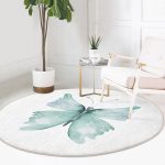 - RealHomes Dijital Baskılı Kaymaz Tabanlı Comfort Yuvarlak Halı - Realhomes  Beyaz Zemin Mavi Kelebek Motifli Dijital Baskılı Turkuaz Çocuk ve Genç Odası Yıkanabilir Kaymaz Tabanlı Yuvarlak Halı Realhomes