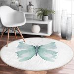 - RealHomes Dijital Baskılı Kaymaz Tabanlı Comfort Yuvarlak Halı - Realhomes  Beyaz Zemin Mavi Kelebek Motifli Dijital Baskılı Turkuaz Çocuk ve Genç Odası Yıkanabilir Kaymaz Tabanlı Yuvarlak Halı Realhomes