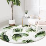 - RealHomes Dijital Baskılı Kaymaz Tabanlı Comfort Yuvarlak Halı - Realhomes  Yeşil Tropik Yapraklar Tasarımlı Dijital Baskılı Modern Salon ve Oturma Odası Yıkanabilir Kaymaz Tabanlı Yuvarlak Halı Realhomes
