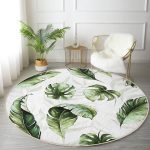- RealHomes Dijital Baskılı Kaymaz Tabanlı Comfort Yuvarlak Halı - Realhomes  Yeşil Tropik Yapraklar Tasarımlı Dijital Baskılı Modern Salon ve Oturma Odası Yıkanabilir Kaymaz Tabanlı Yuvarlak Halı Realhomes