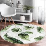 - RealHomes Dijital Baskılı Kaymaz Tabanlı Comfort Yuvarlak Halı - Realhomes  Yeşil Tropik Yapraklar Tasarımlı Dijital Baskılı Modern Salon ve Oturma Odası Yıkanabilir Kaymaz Tabanlı Yuvarlak Halı Realhomes